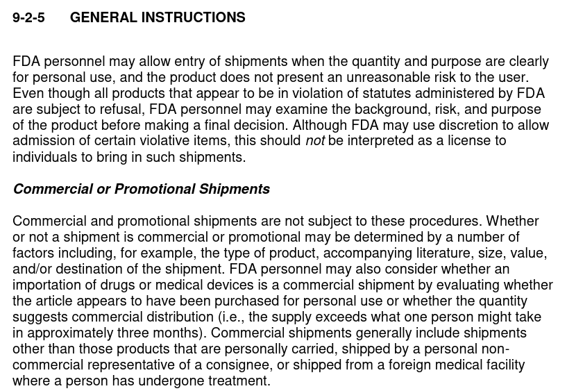 FDA personal importation guidance