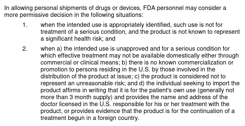 FDA personal importation guidance